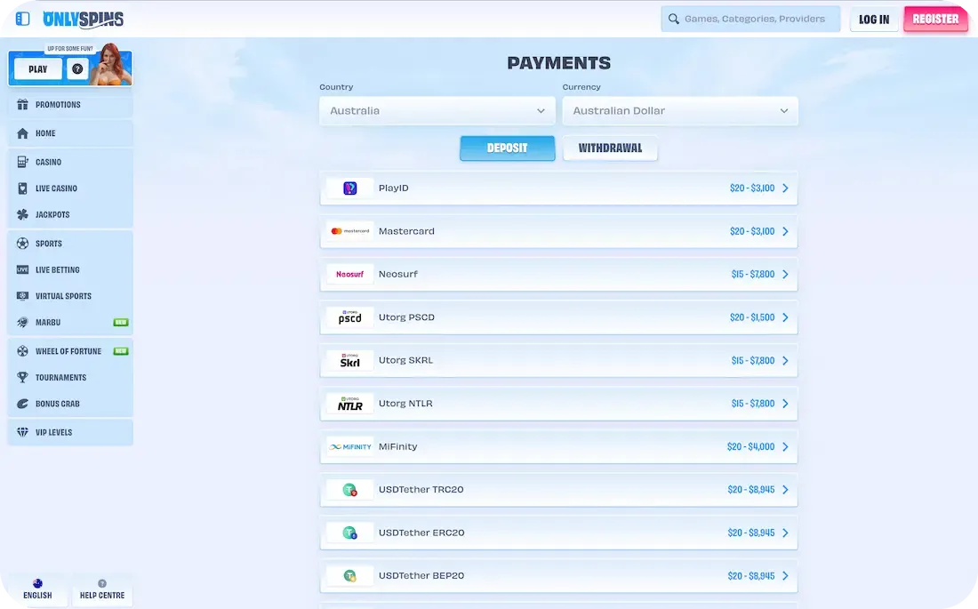 OnlySpins Casino Deposit