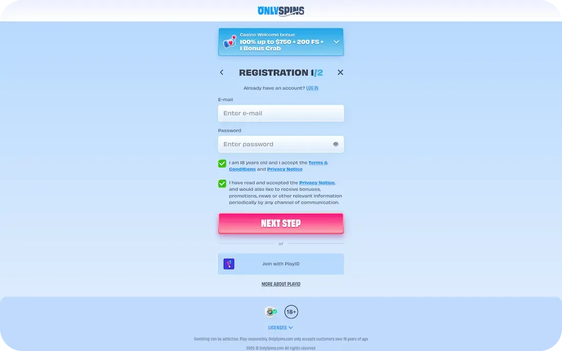 OnlySpins Casino Register